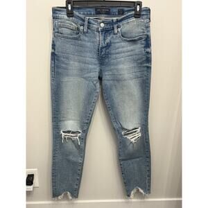 Lucky Brand Ava Mid Rise Ripped Skinny Jeans Ankle 4 / 27 Frayed Uneven Hem